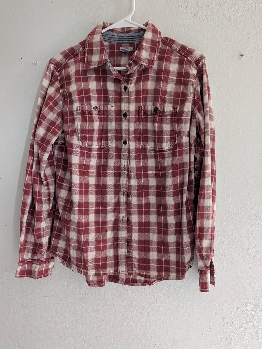 Carhartt Woman's Red and White Plaid Button-Down Shirt